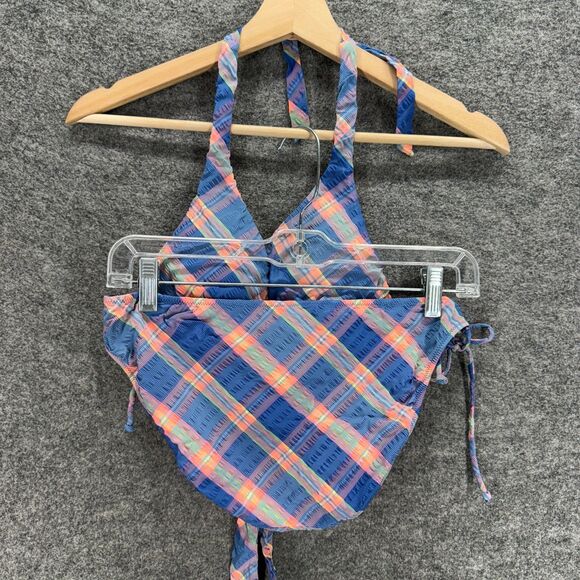 Victoria's Secret Bikini Suit Women S/M Blue Plaid Halter Neck Lined Push Up - Picture 1 of 6